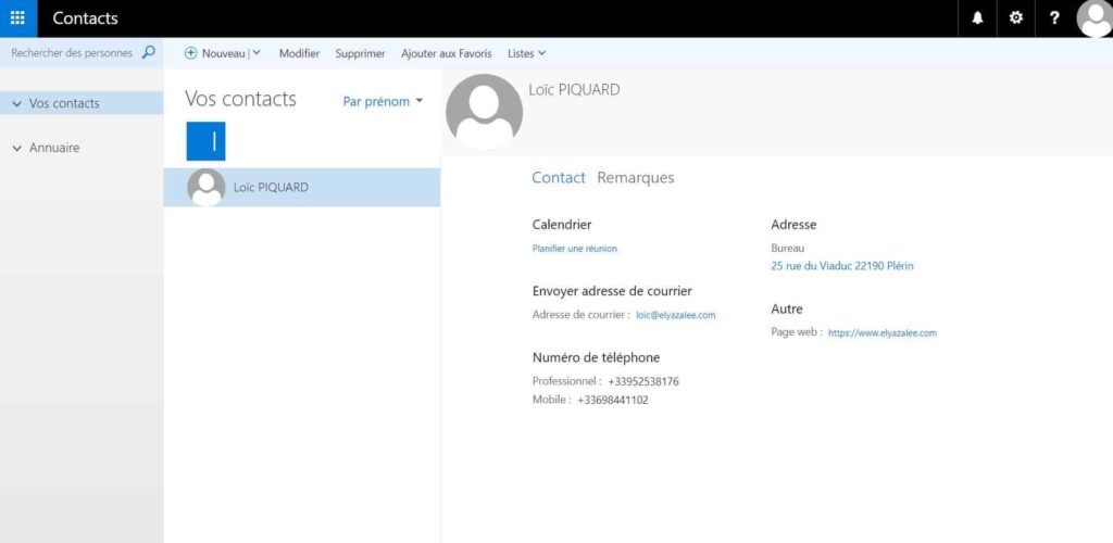 Webmail Exchange : carnet contacts