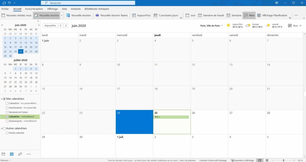 Exchange sur Outlook