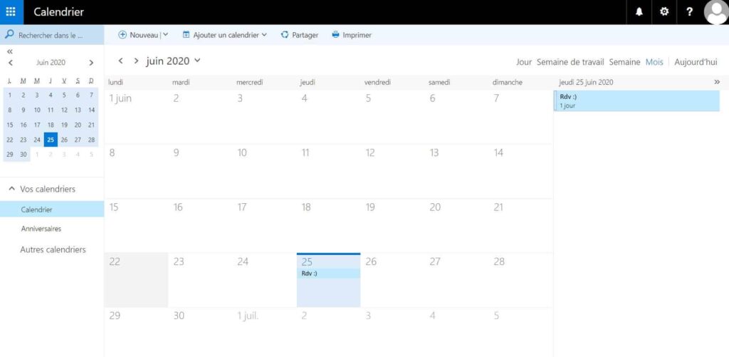 Webmail Exchange : agenda partagé